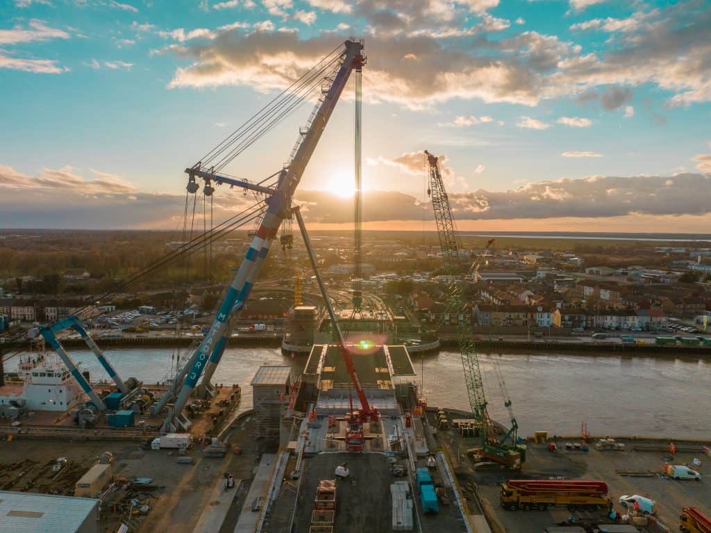 Aerial image of bridge in construction