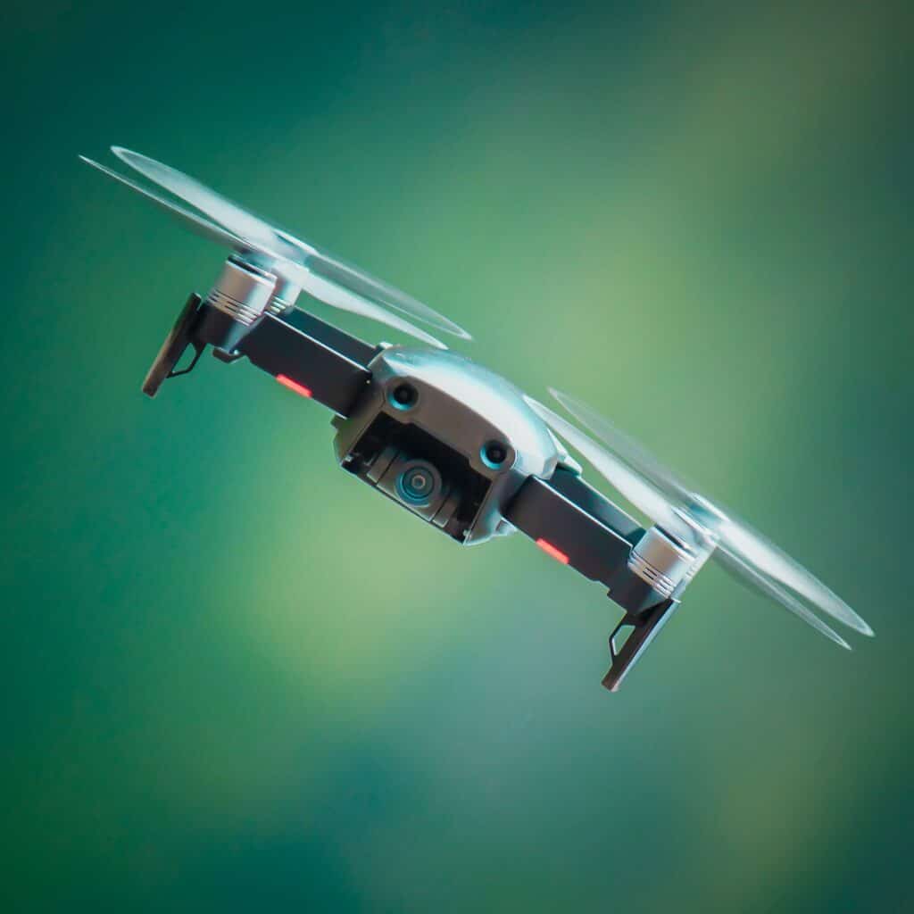 Up-close shot of drone in the air